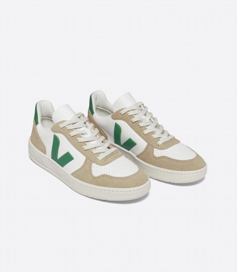 Veja V-10 Chromefree Koža Ženske Niske Tenisice Bijele Smeđe Zelene | RYE7614WA