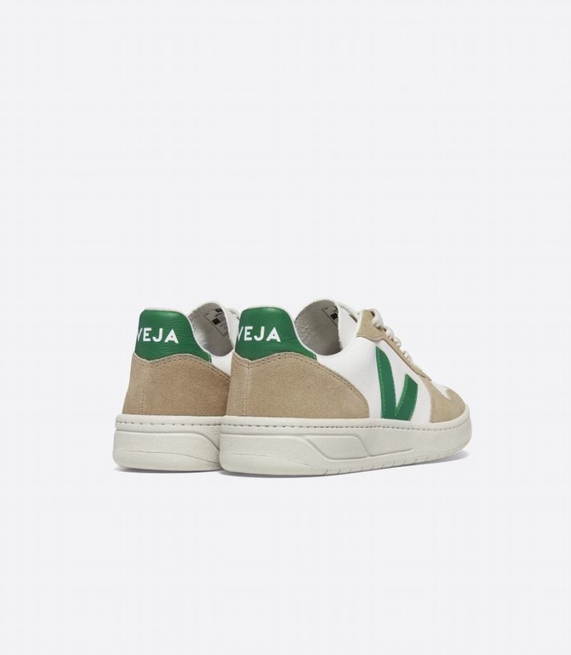 Veja V-10 Chromefree Koža Ženske Niske Tenisice Bijele Smeđe Zelene | RYE7614WA