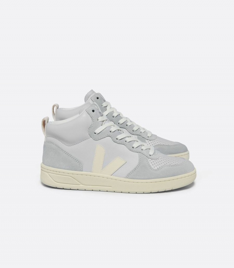 Veja V-15 Koža Pearl Cashew Ženske Visoke Tenisice Sive | QQZ4597WD